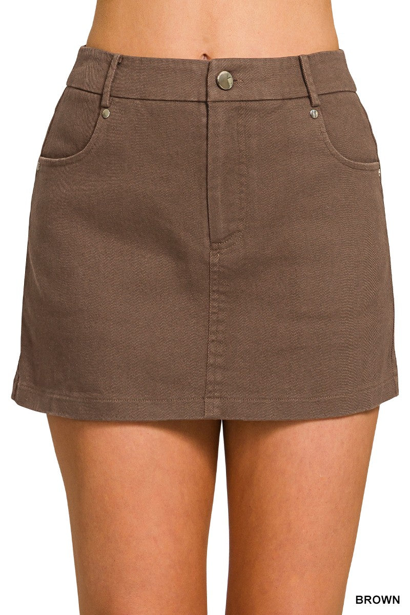 Zenana Cotton Twill Lined Mini Skirts