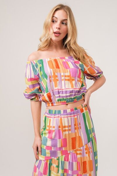 And The Why Asymmetric Geo Printed Tiered Maxi Skirt