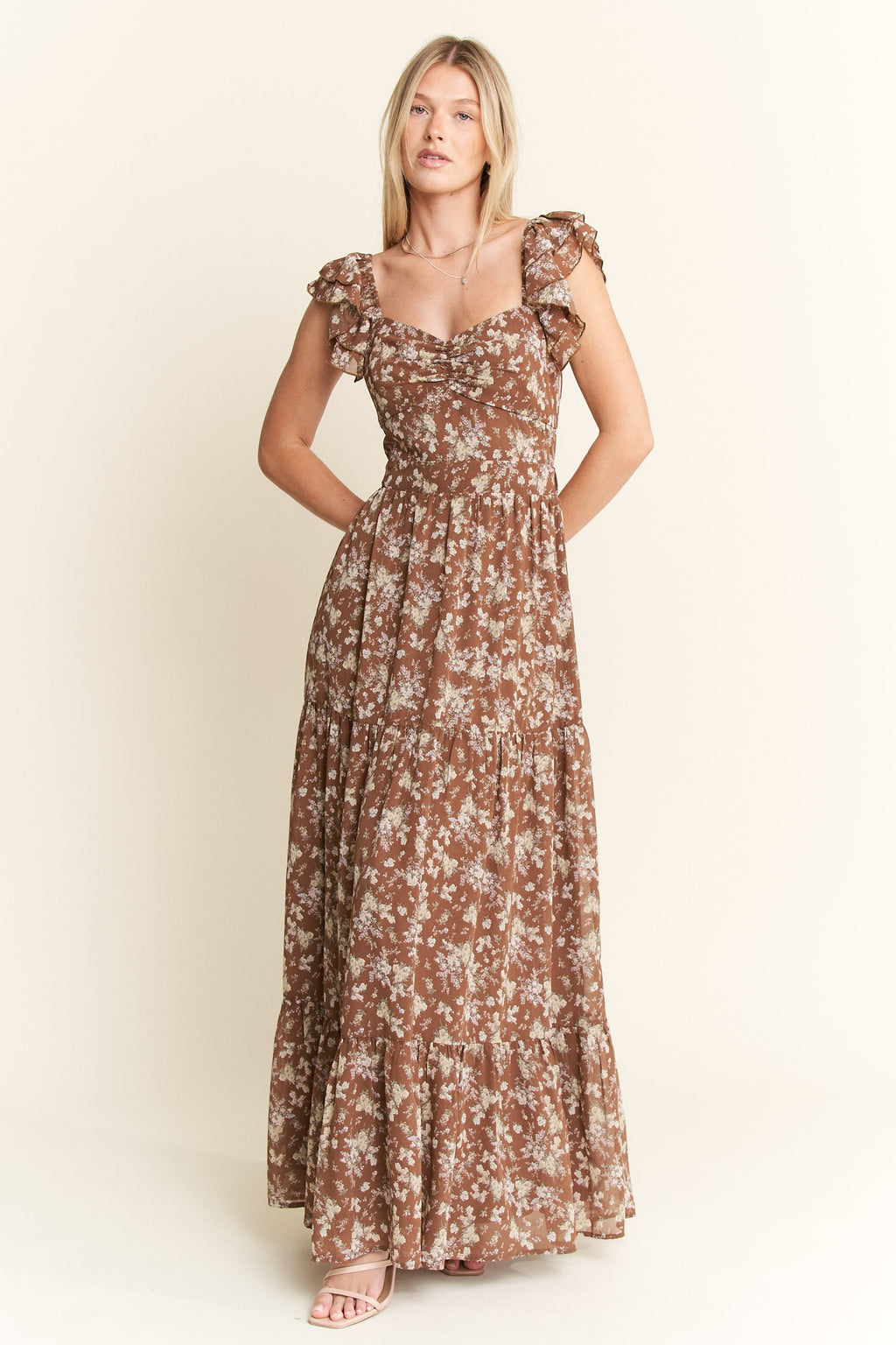 Jade By Jane Ruffle Sleeve Tiered Maxi Dress