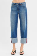 RISEN Full Size Tummy Control Mid Rise Crop Wide Cuffed Jeans Plus Size