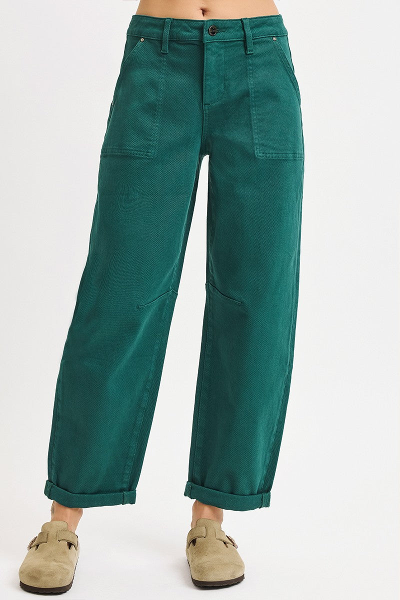 RISEN High Rise Ankle Cuffed Barrel Pants
