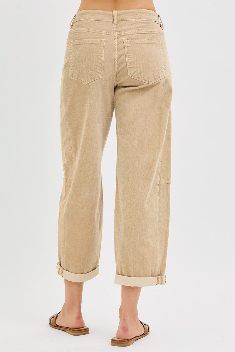 RISEN High Rise Crop Barrel Cordurory Pants