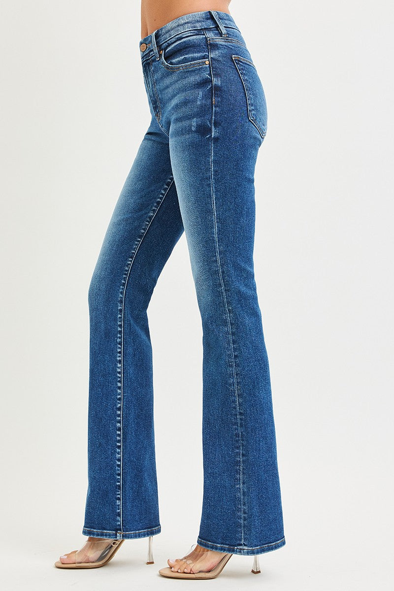 RISEN High Rise  Bootcut Jeans With Distressed Details
