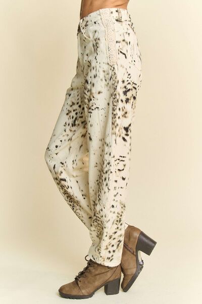 Davi & Dani Abstract Tie Dye Dot Lace Detail Barrel Pants