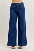 Judy Blue High-Waisted Retro Wide Jeans with Patch Pkts & Twisted Seams