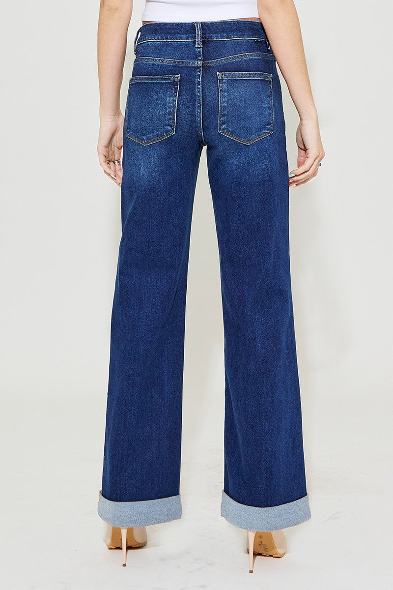 RISEN Full Size Tummy Control High Rise Wide Leg Cuffed Jeans Plus Size