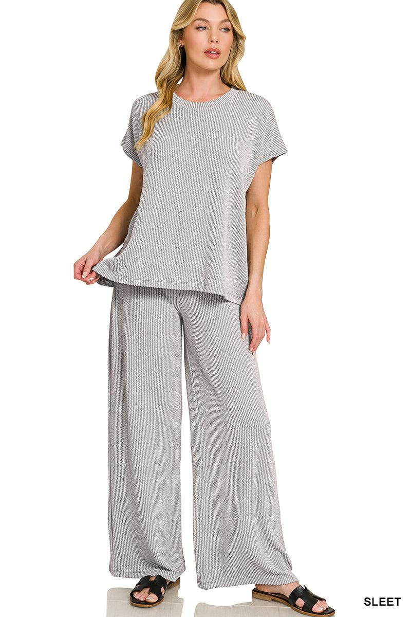 Zenana Raised Rib Relaxed Top & Pants Set