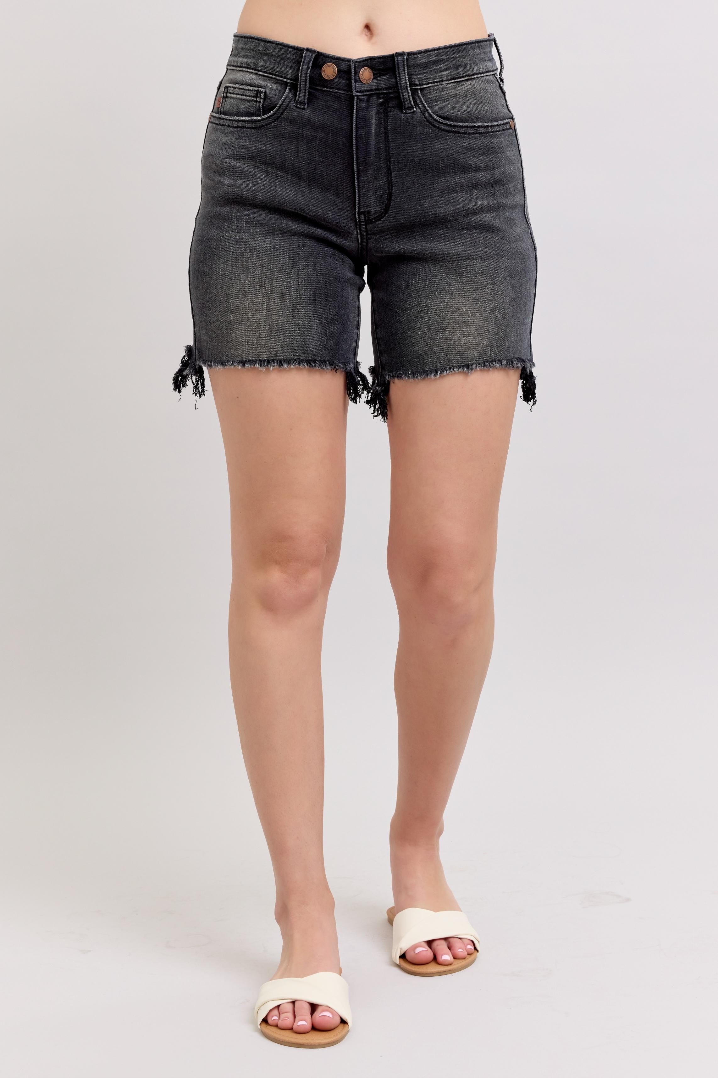 Judy Blue Full Size Long Cut Off 2 Button Dad Denim Shorts Plus Size