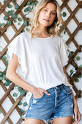 Lime 'N' Chili Round Neck Double Ruffle Cap Sleeve Top