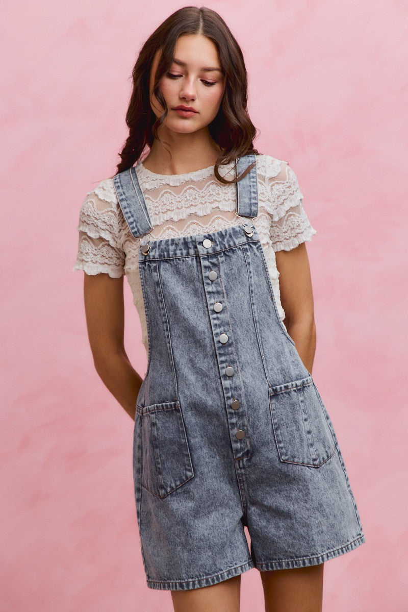 SO ME Denim Washed On Front With Adjustable Strap Romper