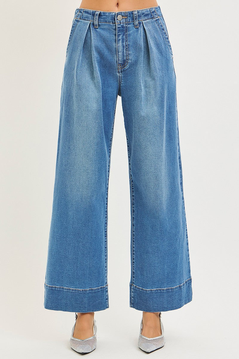 RISEN Slouchy Wide Leg Jeans With Pleats