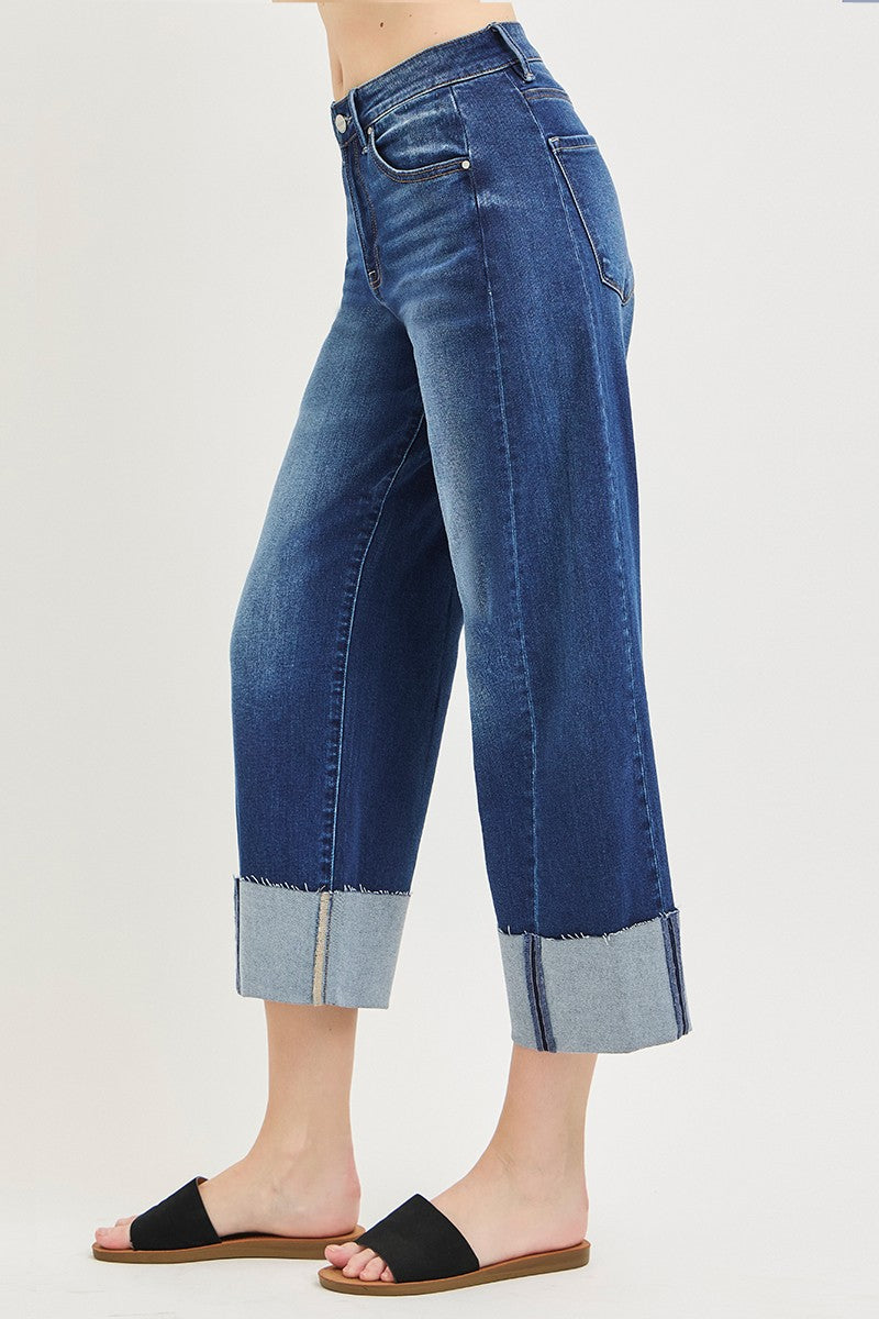 RISEN Full Size Slouchy Crop Barrel Cuffed Jeans Plus Size