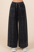 Mittoshop Mineral Wash Wide Leg Elastic Waist Twill Pants
