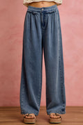 SO ME Mid Rise Ruffled Front Elastic Wide Leg Jeans