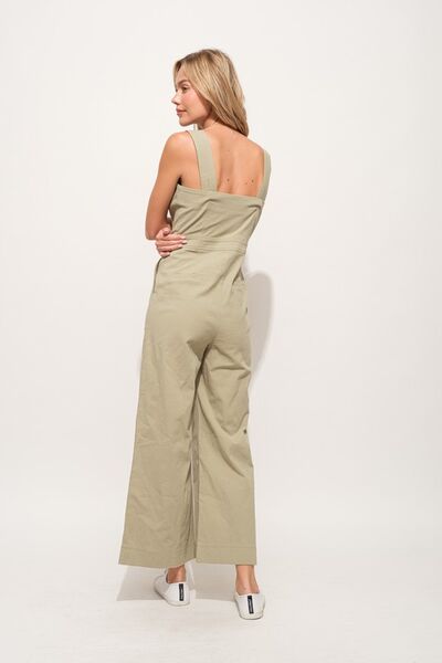 And The Why Square Neck Button Down Cropped Wide Leg Jumpsuit