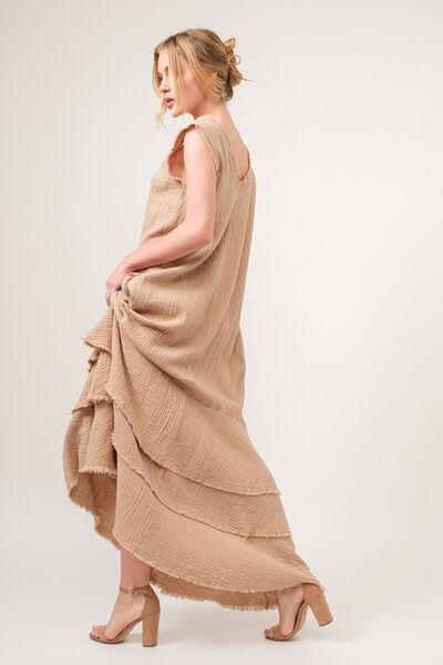 And The Why Washed Fringe Detail Tiered Dress