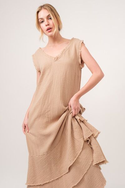 And The Why Washed Fringe Detail Tiered Dress