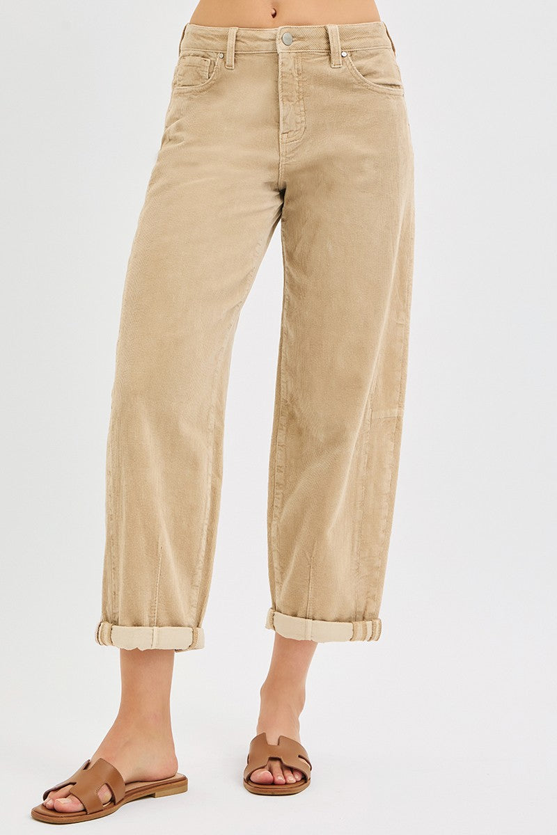 RISEN High Rise Crop Barrel Cordurory Pants