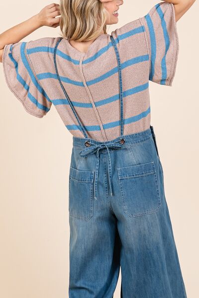 Mittoshop Denim Tie Back Sleeveless Wide Leg Overalls