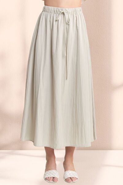 ADORA Drawstring Waist Crinkle Maxi Skirt