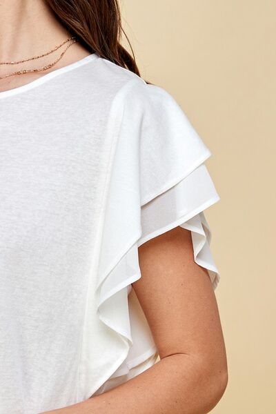 Lime 'N' Chili Round Neck Double Ruffle Cap Sleeve Top