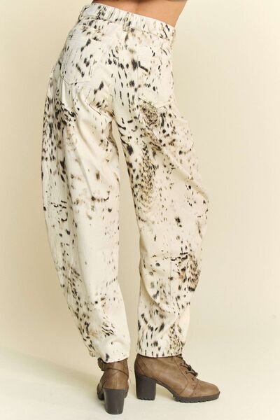 Davi & Dani Abstract Tie Dye Dot Lace Detail Barrel Pants