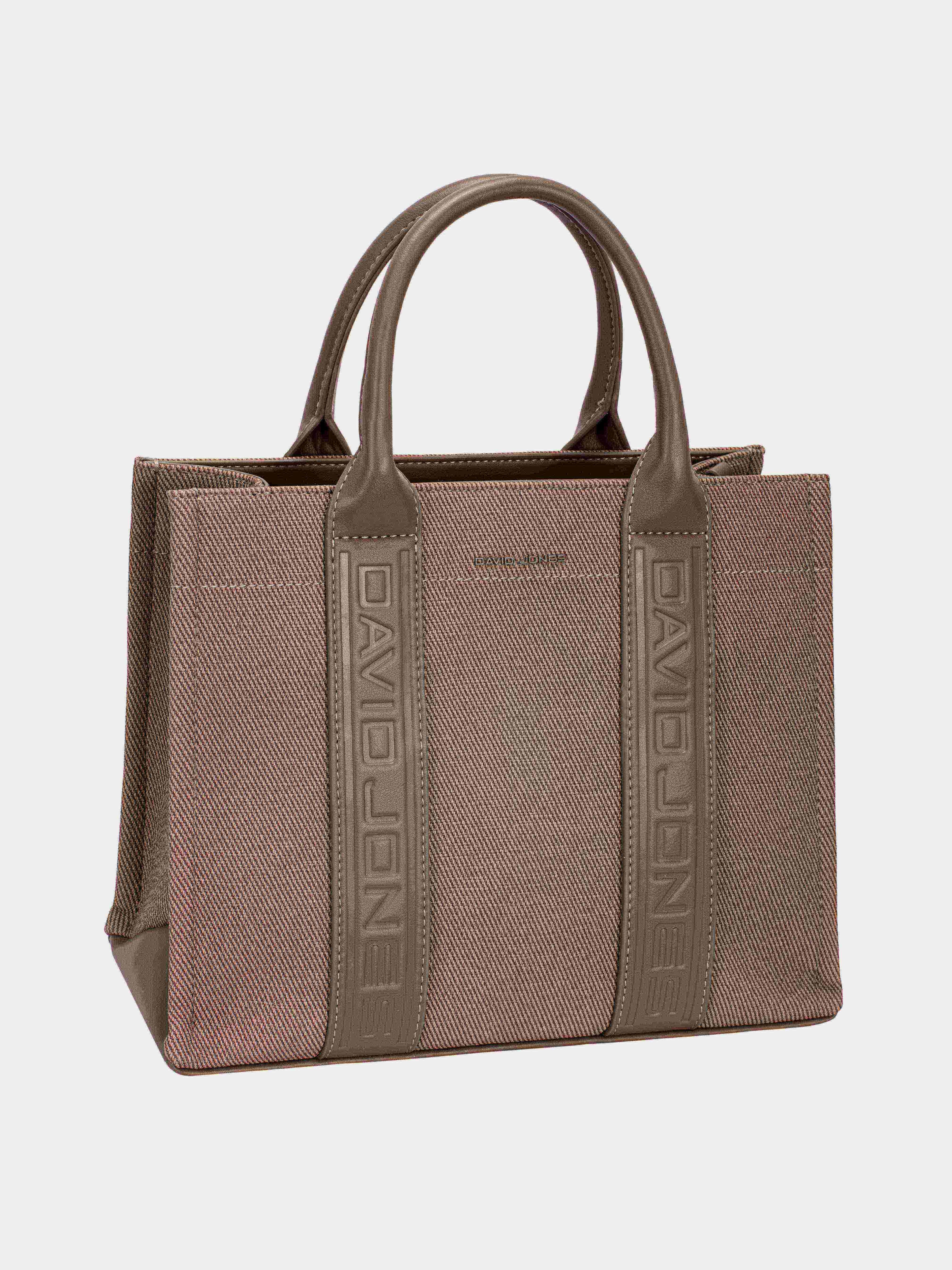 David Jones Canvas Tote Handbag with Contrast Leather Handles